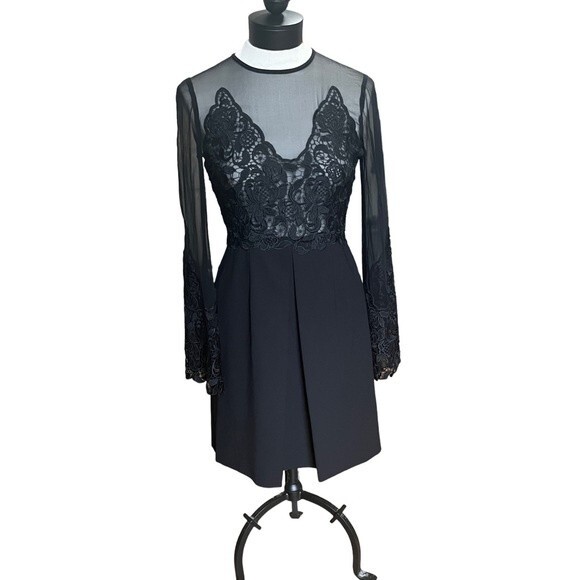 Jill Stuart Illusion Lace Black Dress Size 4 - Picture 6 of 12
